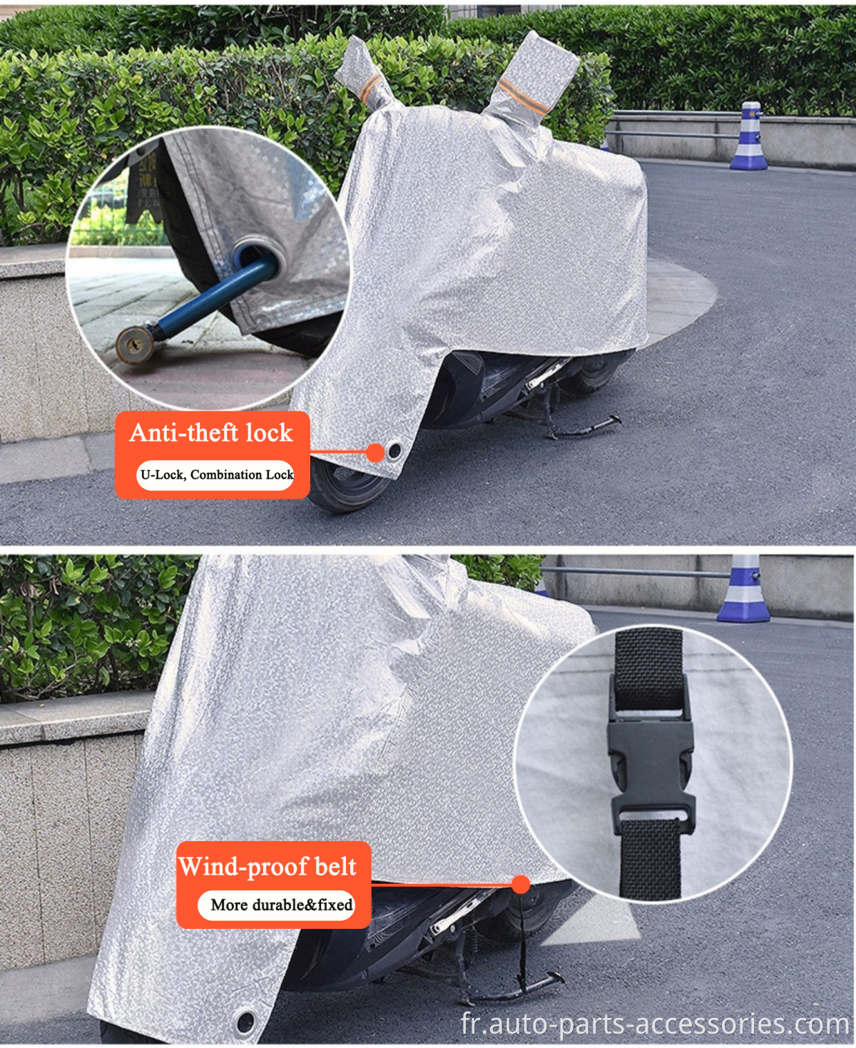 Taille de vente en gros Protection extérieure Noir Clear Plastic Anti Stretch Motorcycle Covers Dust Proof